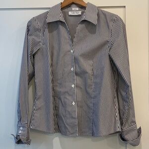 Calvin Klein Women’s Black and White Pinstripe Button-Up Shirt